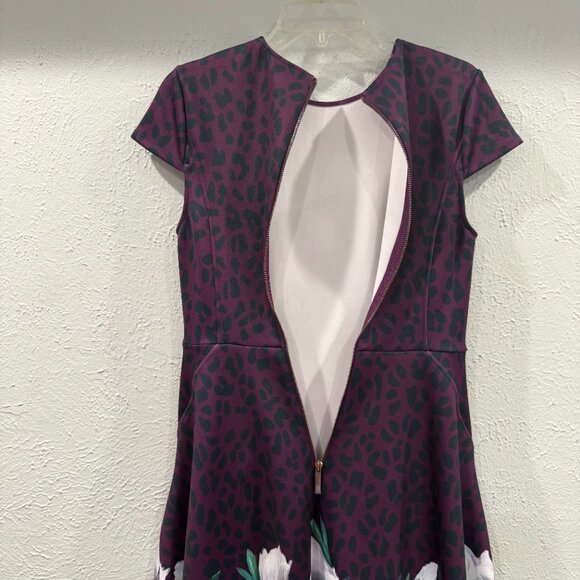 Ted Baker Animal And Floral Print Skater Dress Purple Size XS Size 1 TB - Picture 16 of 17